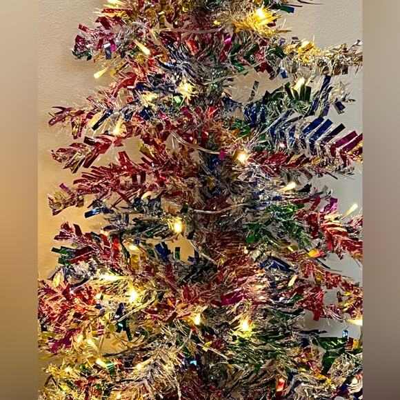 4ft Colorful Tinsel Christmas Tree Multicolored Silver Gold Pre-lit Warm Lights - Picture 3 of 12